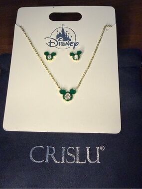 Disney Parks - Crislu - Green Mickey Mouse Head Earrings & Necklace Set